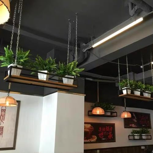 Whnoorher Schwarzes Deckenregal, Blumenpflanzen-Hängeständer mit Kettenartikel und Metallrahmen, Bartheken-Restaurant-Dekorationsregale für grüne Pflanzen(60x25x15cm)