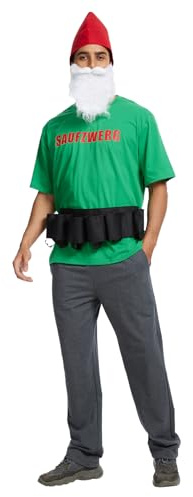 JasGood Cosplay Kostüm Zwerg Kostüm mit T-Shirt, Bart, Hut und Wasit Tasche, Mens Zwerg Erwachsene Kostüm, Bier Kostüm Karneval Kostüme