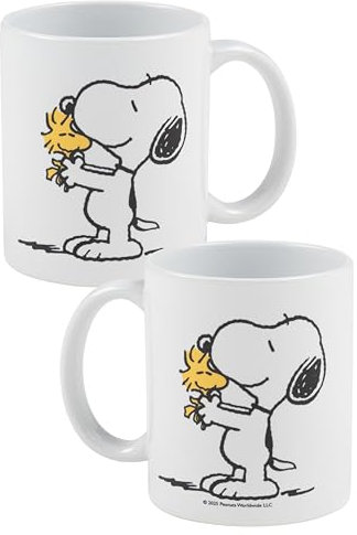 The Peanuts Snoopy Tasse - Woodstock Kaffeetasse Becher Kaffeebecher aus Keramik Weiß 320 ml