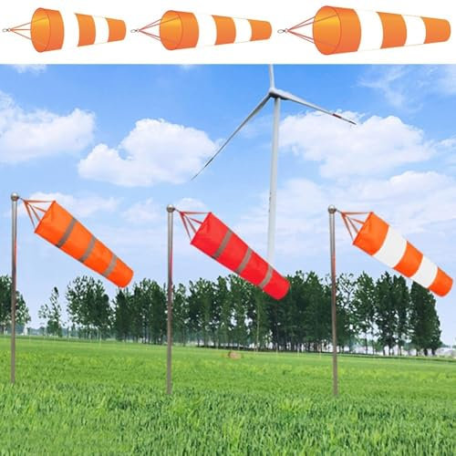 Windsack mit reflektierenden Bändern, Orange und Weiß für genaue Windrichtungsmessung (100 cm)