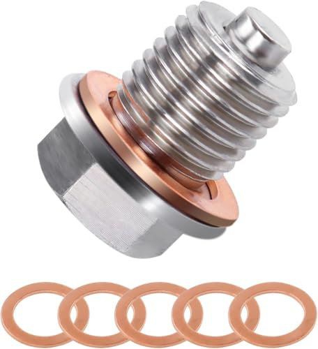 wadafen Tapón magnético de drenaje de aceite, M12 x 1.5, tapón de drenaje de aceite magnético, tuerca de drenaje de cárter de aceite, tapón de drenaje de tornillo de bandeja de aceite, con 5 arandelas