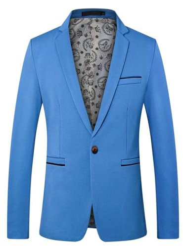 PANVER Anzug Jacke Männer Slim Fit Mode Gutaussehend Revers Blazer Jugend Urban Temperament Trend Lichtjacke Business Casual Arbeits Longsleeveanzug Herren E-Sky Blue XXL