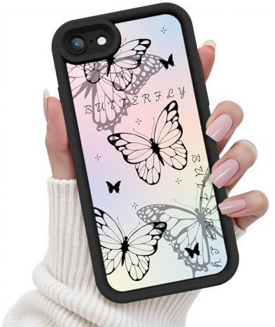 FUXICASE for iPhone SE/8/7 Case, Creative Butterfly Pattern Design for Girl Women, Soft Silicone Shockproof Anti-Scratch Protection Phone Cover for iPhone SE/8/7 (Watercolor Black Butterfly)