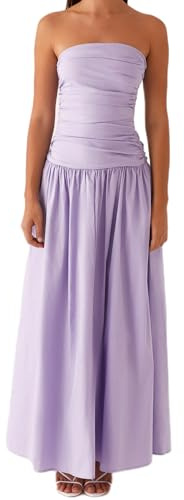Robe longue moulante sans bretelles pour femme - Dos nu - Taille haute - Robe d'été - Robe de fête de plage, b-violet, M
