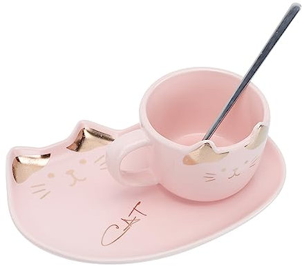 MUCKLILY 1 Set insieme della tazza di caffè tazze squisite tazze in ceramica Bere tazza Coppa con coperchio Coppa di caffè creativa tazza con cucchiaio squisite tazze da caffè rosa