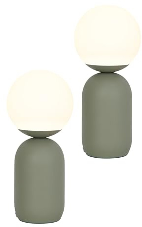 Nordlux NOTTI Tischlampe 2er-Set – Skandinavisches Design mit organischen Formen, Mundgeblasenes Opalglas & Mattes Metall, E14 Fassung (max. 25W), Schalter am Kabel, Grün – Für Wohn- & Schlafzimmer
