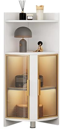 Hoher Eck-Unterschrank mit Glastüren, LED-Regalen, stilvolle platzsparende Aufbewahrung für Bad, Küche, Wohnzimmer & Schlafzimmer