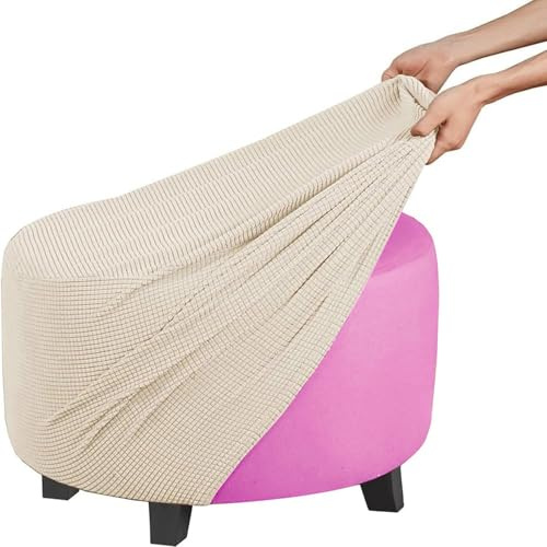 Hockerbezug Rund 60cm 40cm 50cm 45cm Stretch Ottomane Bezug Runde Osmanische Bezüge Pouffe Schonbezug Hocker Abdeckung Fußhocker(Beige,Diameter 50cm)