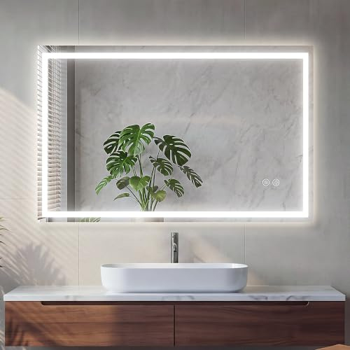 HySail Badspiegel mit Beleuchtung, 5mm Hochauflösender Silber-Spiegel | 3 Farbtemperaturen & Dimmbare Helligkeit, Wandspiegel mit Touch-Schalter & Anti-Beschlag