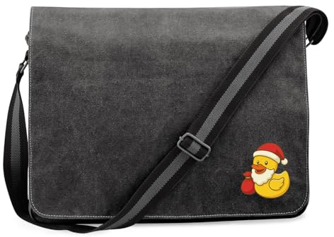 Huuraa Umhängetasche Quietscheente Weihnachtsmann Comic Gummiente 14 Liter Black Canvas Laptoptasche Geschenkidee