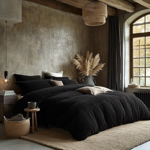 MODHAUS Bettwäsche Set Frottee einfarbig schöne Farben viele Größen (135x200+1x80x80, schwarz)