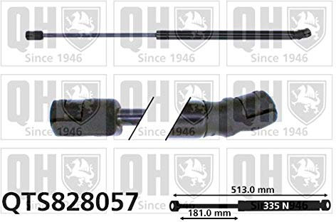 QUINTON HAZELL Heckklappendämpfer QTS828057, Länge: 513mm, Ausschubkraft: 335N, Hub: 181mm
