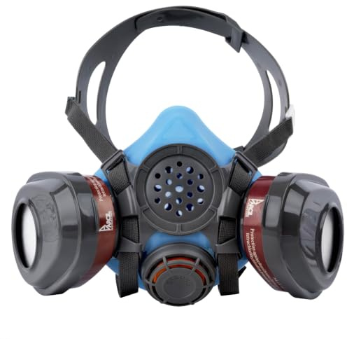 Parcil Distribution T-61 Half-Face Respirator Mask with Filters, Lightweight, Comfortable, A2P3, Push-to-Seal Fit Check, EN 140:1998, for DIY Home Improvement, Welding, Sanding, Cleaning, Grinding