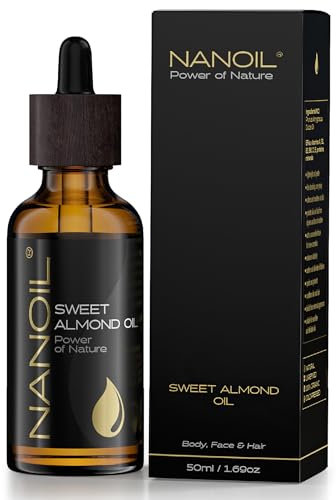 NANOIL Mandelöl – natürliches, reines, kaltgepresstes, ungeröstetes Bio Mandelöl. Pflegeöl für Haar, Körper und Gesicht, 50 ml. Naturpflege, Sonnenschutz, Revitalisierung und Straffung