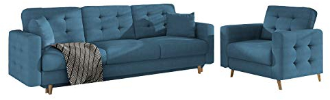 MOEBLO Couchgarnitur 3+1 Sofa 3-Sitzer + Sessel Sofa Garnitur Stoff Glamour Wohnlandschaft - Aslan (Türkis (Kronos 13))
