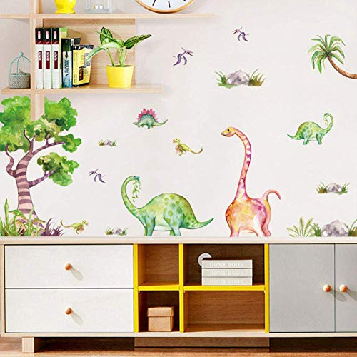 WandSticker4U®- [Aquafarben] Wandtattoo DINOSAURIER Kinderzimmer groß (126x61 cm) I Wandsticker Dino Kinder Dschungel Tiere Safari I Wandaufkleber Dino Babyzimmer Junge Mädchen Deko