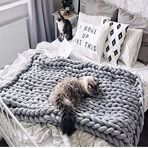 BTGGG Chunky Handmade Soft Sofa Bed Blanket,Super Thick Knitted Soft Warm Sleeping Mat Stretch Sofa Bed Chair 80x 100cm Grey