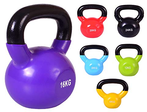 MAR | Vinyl Coated Kettlebell Weights Set, Cast Iron Kettle Bells with Anti-Slip Materials, Colour Coded Kettle Bells, Exercise Home Gym Fitness Workout for Bodybuilding Weight Lifting (16kg)