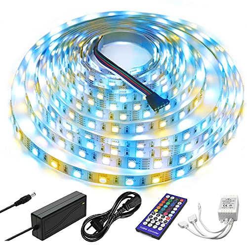 Arotelicht 12V LED Strip RGBW warmweiß led streifen dimmbar 5050SMD 60led/M Lichtleiste Farbwechsel Lichtband selbstklebend mit Controller Adapter für Zuhause, Zimmer, Party