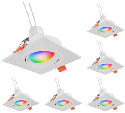 ledscom.de 6x Decken-Einbaustrahler KUN, eckig, schwenkbar + Smart Home RGBW GU10 LED 473lm