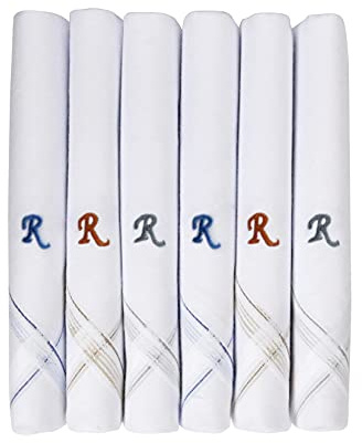 Caruso Italy Herren Initialen Monogramm Taschentücher A–Z Stickerei 100% Baumwolle Weiß Pocket Square 6er Set 46x46 cm Weich Saugfähig Elegant Geschenkidee Klassisch Herren Accessoire