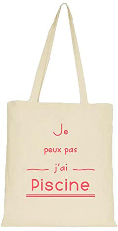 YONACREA - Sac Bandoulière - Tote Bag - Coton Biologique - Je peux pas j'ai Piscine - ROSE