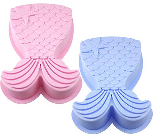 2 PCS Groß Backform Meerjungfrau,Silikon Mermaid Motivform,Kuchenform Silikonform Meerjungfrau,Backform Silikon Backform Kinder Meerjungfrau,Zur Herstellung von Kuchen Brot Desserts Schokolade