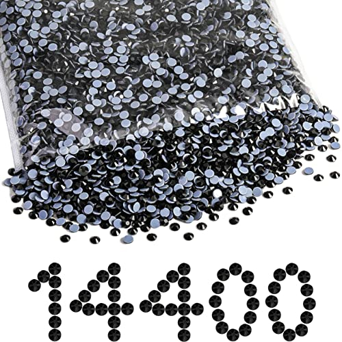 Beadsland Hotfix Rhinestones Bulk, 14400Pcs Crystal Hot Fix Rhinestones for Crafts Clothes DIY Decoration, Black, SS10, 2.7-2.9mm
