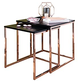 tinkaro Beistelltisch DAMA Schwarz Kupfer Sofatisch Set Metalltisch orientalisch