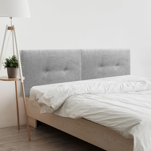 DHOME Kunstleder oder Acualine Stoff Kopfteil Plain mit Knöpfen DUAL geteilt in 2 Stücke gepolstert HIGH Range Schlafzimmer Kopfteil (Stoff Grau, 210cm Dual (Betten 200))