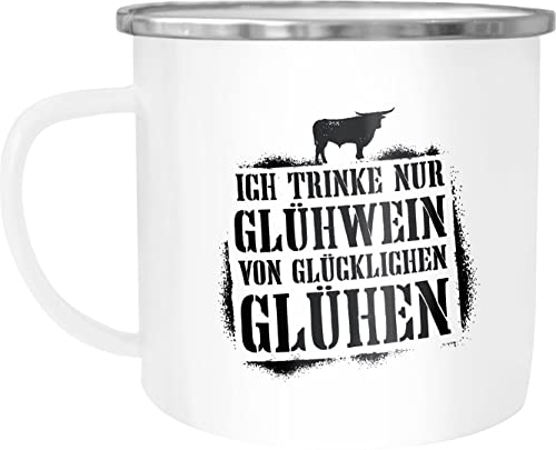 Moonworks®Emaille-Tasse Ich trinke nur Glühwein von glücklichen Glühen mit Spruch lustig Winter Weihnachtsmarkt Motiv Emaille-Becher emaille-weiß-silber standard