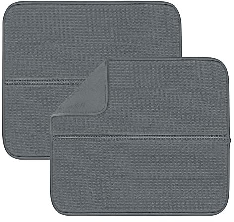 Ulable Dish Drying Mat, Microfiber Dry Pad, Quick-Drying Dish Drainer Board Mat for Kitchen Counter-top Tabletop Accessories, Machine Wash, 15.7 X 17.7 inch, 2-Pack