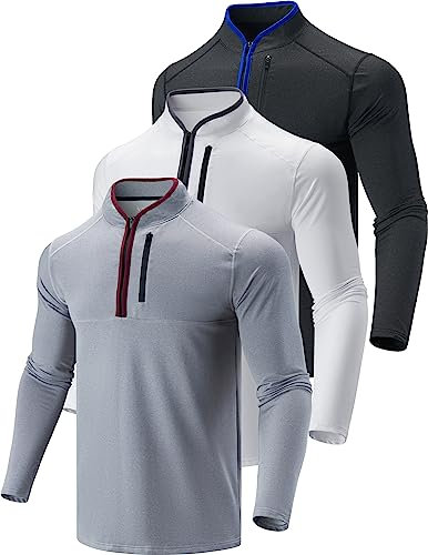 Liberty Imports Pullover für Herren, mit Viertelreißverschluss, leicht, langärmelig, athletisch, Performance, Workout, Lauf-Shirts, 3er-Pack, Schwarz/Weiß/Grau, 4X-Groß