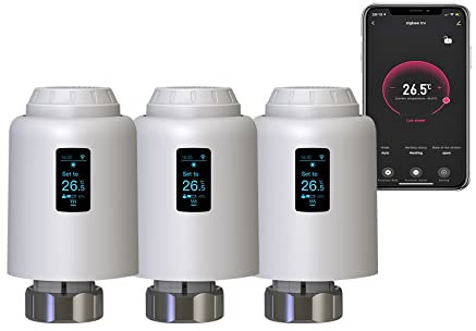 Qiumi Zigbee Valve de radiateur thermostatique intelligente prenant en charge la télécommande par l'application Smart Life, commande vocale par Alexa et Google Home (écran OLED)