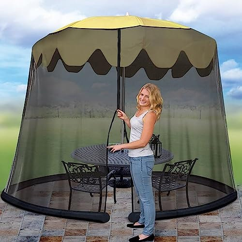 JYHCD Moustiquaire Ajustable pour Parasol De Patio, Diamètre 380Cm, Hauteur 240Cm, Coupe-Vent Et Anti-Moustique Filet Moustiquaire pour Parasol 11/12Ft,avec Porte À Fermeture Éclair,Noir