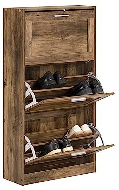SoBuy FSR137-L-F Schuhkipper Schuhablage Schuhschrank mit 3 Klappen Schuhregal schmal Schuhkommode BHT ca. 60x115x23cm