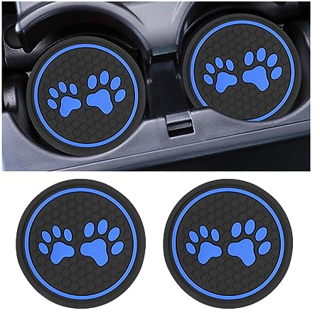 JNNJ 2 Stück Auto Untersetzer Getränkehalter, Auto Fußabdruck Untersetzer, rutschfeste Silikon Auto Cup Insert Untersetzer, Dosenhalter Auto-Innenzubehör(Blau)
