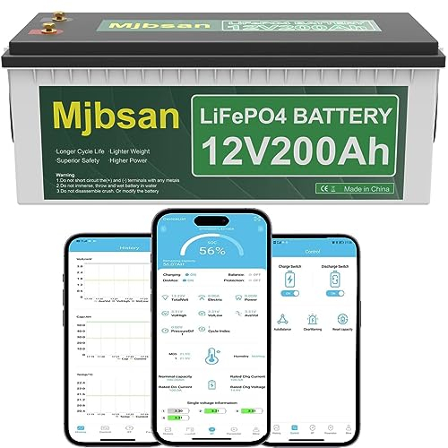Mjbsan 12V lifepo4 200ah Autobatterie mit Bluetooth Eingebauter 200A BMS, 2560Wh Deep Cycle Lithium Batterie, 8000+ Zyklen, Ideal für Wohnmobil, Solar Trailer, Boot und Camping