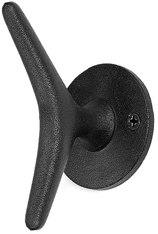Claimed Corner Cast Iron Coat Hooks - Boat Cleat Nautical Marine Entryway Decor Multi-Purpose Hat Towel Hanging Hook - Durable & Rust-Resistant - Includes Mounting Hardware - 4 Pack (Large, Black)