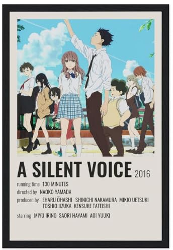 Anime A Silent Voice Poster auf Leinwand mit Rahmen, Wandkunst, ästhetische Raumdekoration, Heimbüro-Dekoration, 30 x 45 cm, Stil