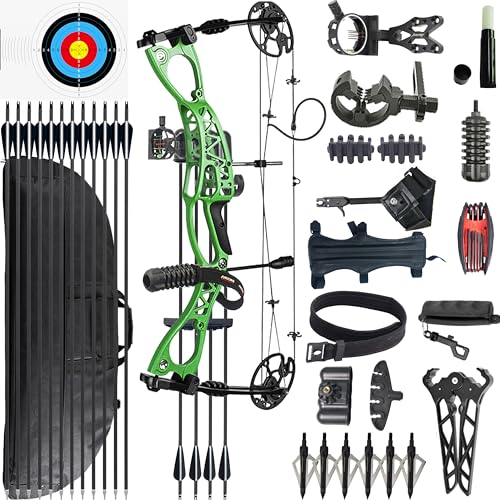 CENWTY 0-70 LBS Compound Bogen Set Erwachsene, Zuglänge 18-30, Bogenschießen Jagdbogen mit allem Zubehör für Bogenschießen Jagd Zielschießen Praxis LRT/RTH (Grün)