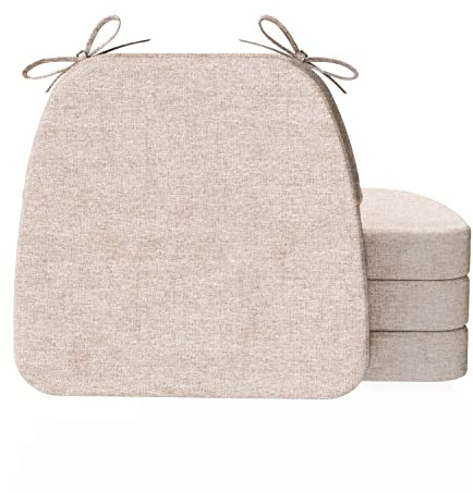 AAAAAcessories D-Shaped Chair Cushions, 2 Thick Dining Chair Pads with Ties and Removable, Machine-Washable Cover, 17 x 16, Set of 4, Oatmeal Beige