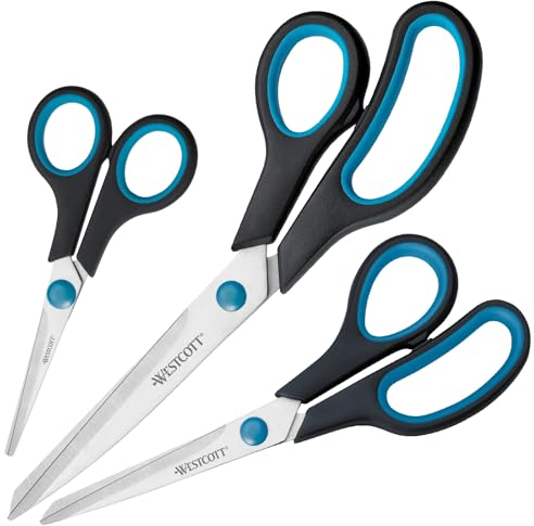 Westcott Easy Grip Scheren 3 Stück | 3er Set Universalscheren mit Komfort-Griff | Extrascharfe & langlebige Edelstahlklinge | Schere für Basteln, Haushalt, Schule & Büro | N-90032 00
