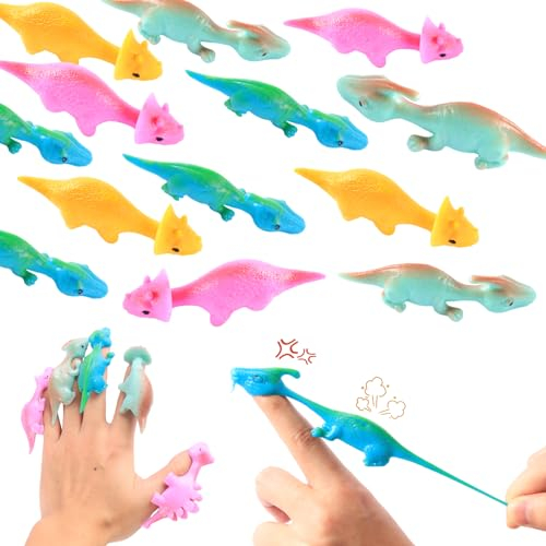 20 Stück Schleuder Dinosaurier Spielzeug, Slingshot Dinosaur Finger Toys, Finger Slingshot Toys, Lustige Fliegende Dinosaurier Schleuder Spielzeug, Party Spielzeug für Kinder Geschenk Zufällige Farbe