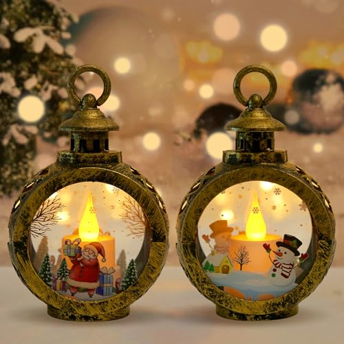 Laterne Weihnachten,2 Stück Weihnachten Deko Beleuchtete Windlicht Weihnachten,Deko Laterne, Flammenlose Weihnachtskerzen,für Halloween,Ramadan,Garten,Weihnachten,Balkon.