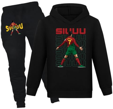 NO 7 Fußballtrikot Trainingsanzüge Training Casual 2-teilige Jungen Outfits 3-13 Jahre, Schwarz , 9-10 Years