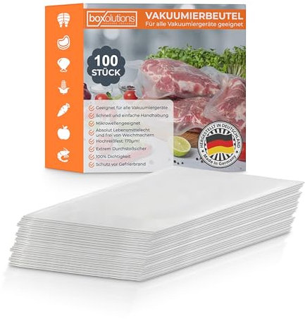 Boxolutions Profi-Vakuumierbeutel für alle Geräte - mit 170µm extra stark und reißfest - 16x45 cm - Wabenstruktur - BPA-Frei - Aromafest - 100 Stück