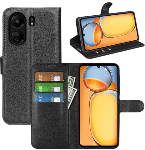 betterfon Handyhülle Kompatibel mit Xiaomi Redmi 13C / C65 | Premium Qualität TPU Klapphülle für Redmi 13C / C65 mit Kartenfächern | Magnetverschluss Handyhülle | Schwarz