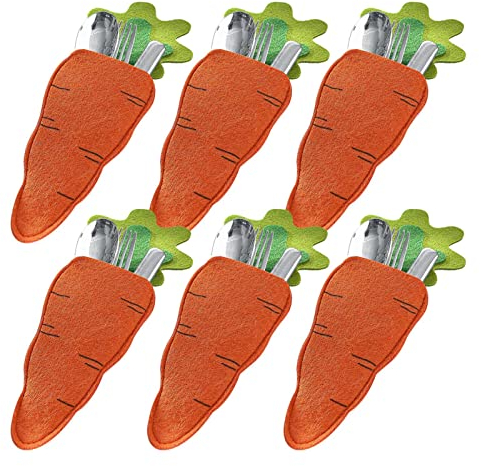 Rurunklee 6 Stücke OSTE_r Bestecktaschen Besteckhalter Karotte Filz Tischdekoration für Messer und Gabel Osterdeko