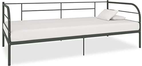 Rantry Tagesbett mit Lattenrost Metallbett Schlafsofa Bettcouch Bettrahmen Bettsofa Gästebett für Schlafzimmer Wohnzimmer Grau Metall 90×200 cm